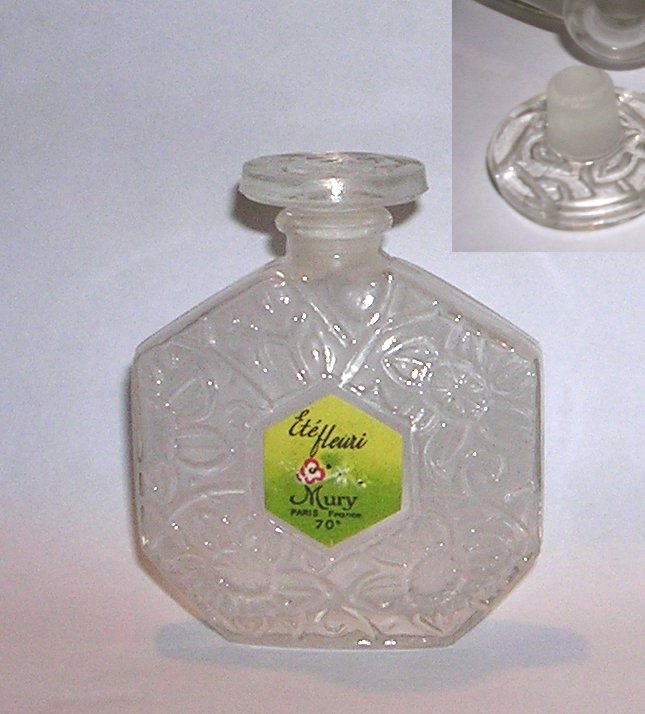 Eté Fleuri  70 ° petit flacon ancien du parfum vide bouchon verre hauteur 6.5 cm environ de Mury 