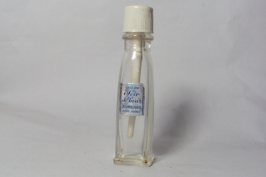 Soir de Paris Testeur parfum tigette en plastique bouchon en bakélite blanche hauteur 8.5 cm de Bourjois 