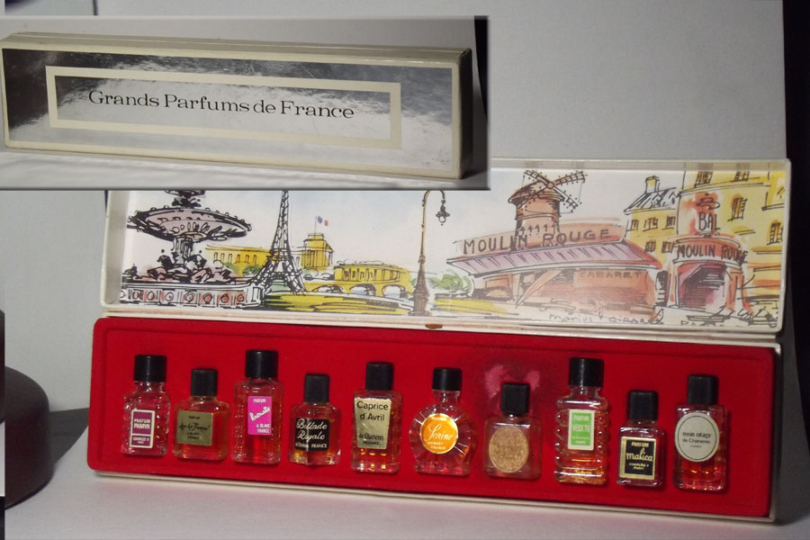 10 miniatures des marque Blanc Chariere Charles V Bonnet  une miniature à coulé  de Grands parfums de France 